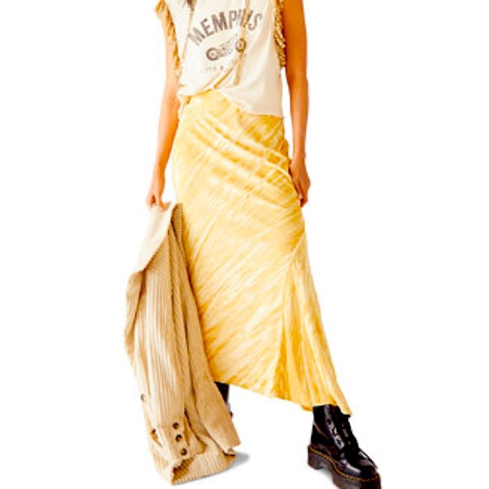 Free People Noa Velvet Slip Skirt Yellow Size L
